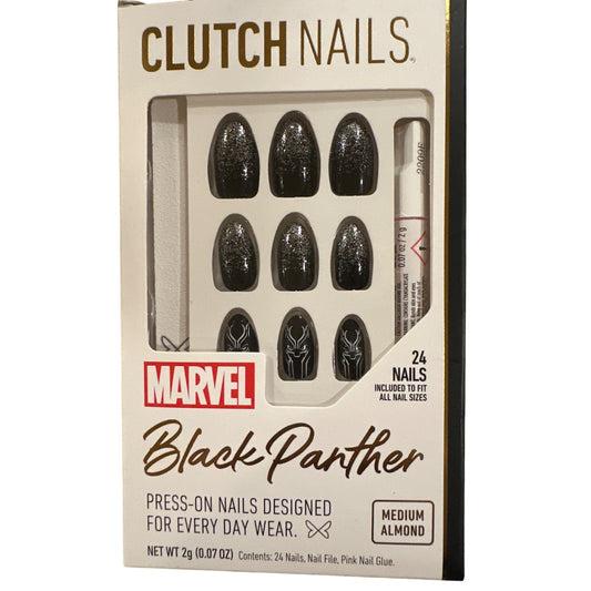 Clutch Nails 24 Nails Marvel Medium Almond Glitter Black+ Silver Black Panther