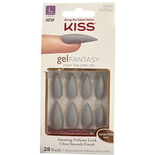 Kiss GEL FANTASY 28 Nails Long Length Stiletto Matte Gray Ultra Smooth Finish