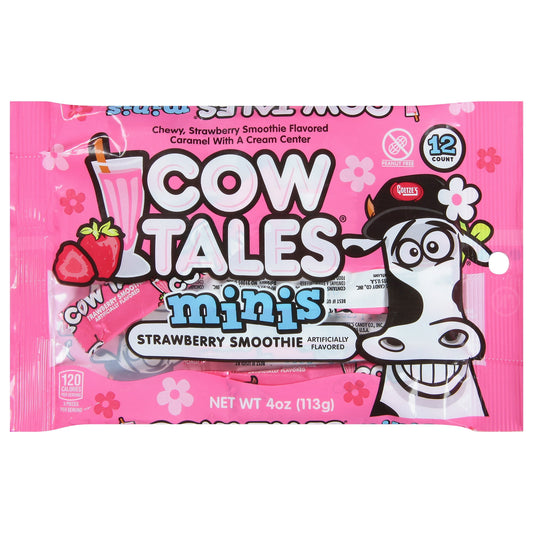 1 x 4 oz Bag Goetze's Cow Tales Minis Strawberry Smoothie Candy Peanut Free
