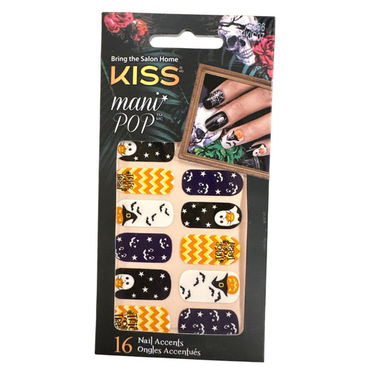 Kiss Mani Pop 16 Nail Stickers  White+Blue+Orange+Black Halloween Nail Accents