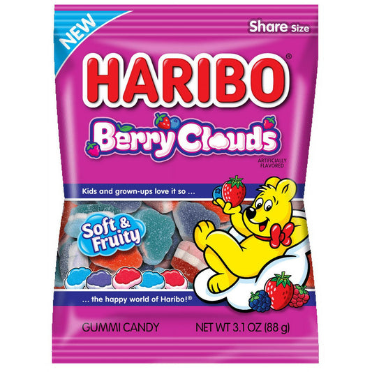 1 x 3.1 oz Bag Haribo Berry Clouds Gummi Candy Soft and Fruity Share Size