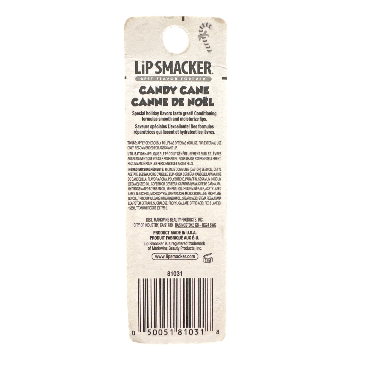 Lip Smacker CANDY CANE Flavored Collectible Lip Balm Red Silver Green White