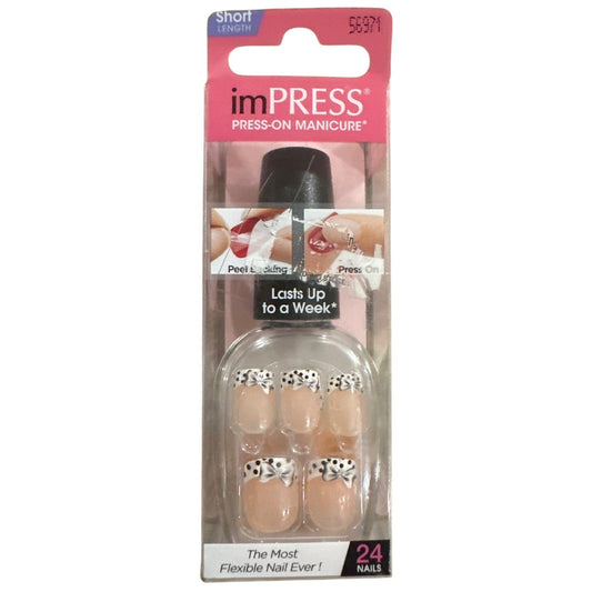 IMPRESS KISS Press-On Nails WINK WINK Short Square Shape Shiny Polka Dot Bows