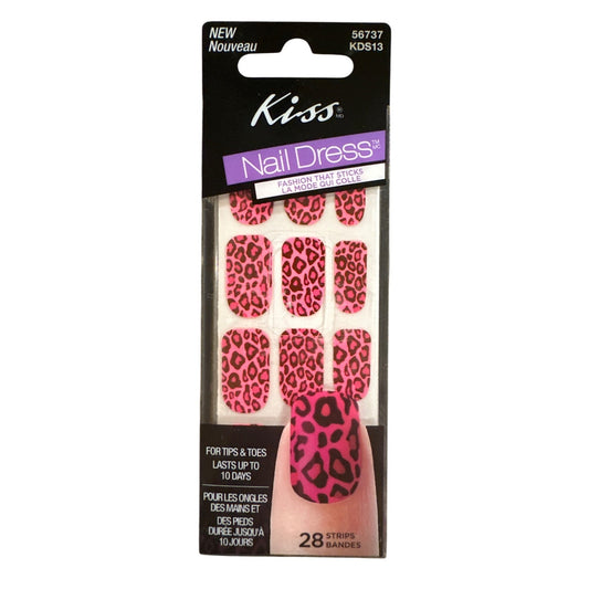 Kiss Nail Dress Tips & Toes Stickers  28 Strips/Nail Pink+Black Leopard Design