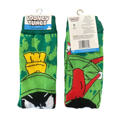 Looney Tunes MARVIN THE MARTIAN Men's Size 6-13 Crew Socks Green Yellow Black