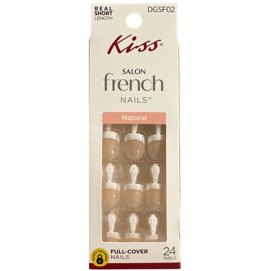Kiss SALON FRENCH 24 Nails Short Round Shiny French Tip Natural+White Full Cover