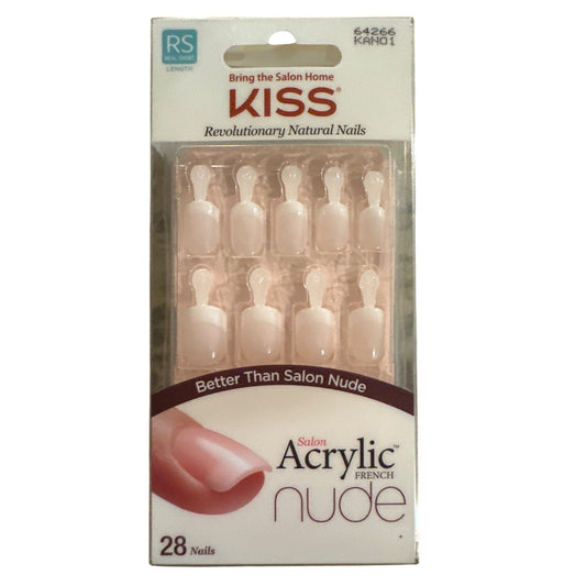 Kiss ACRYLIC 28 Nails NUDE Short Squoval Shiny+French Tips Nude Natural Polished