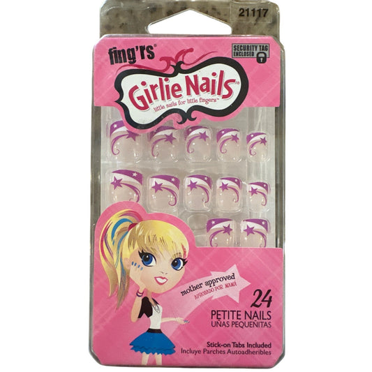 Little Fingr's GIRLIE NAILS #21117 24 Stick-On Nails SHOOTING STAR Purple+White