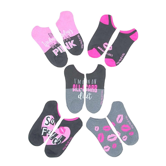 Mean Girls No-Show Ankle Socks 5-Pack Women/Teen Sz 4-10 Pink & Black Recycled
