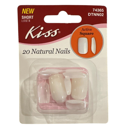 Kiss Natural Nails 20 Nails Short Square Glossy White+Natural Aesthetic Finish
