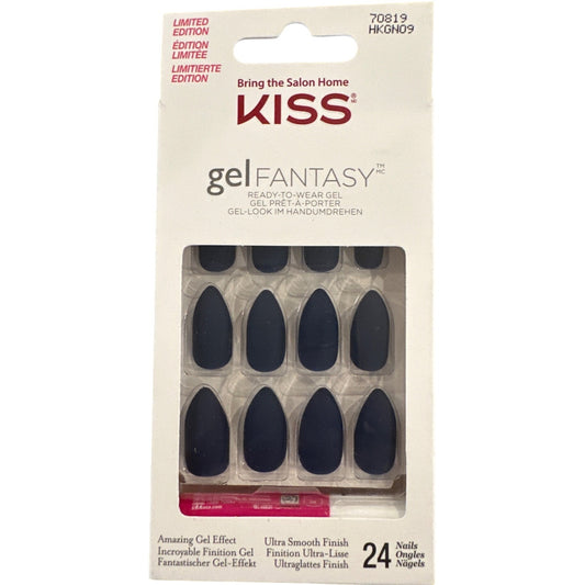 Kiss GEL FANTASY 24 Nails Almond Medium Mountain Peak Matte Navy Blue Smooth