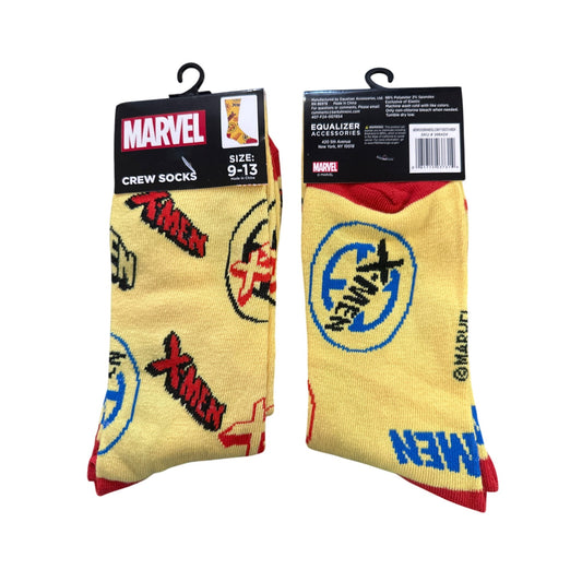 Marvel X-MEN Men's Size 9-13 Crew Socks Yellow Red Black Blue Logo Pattern