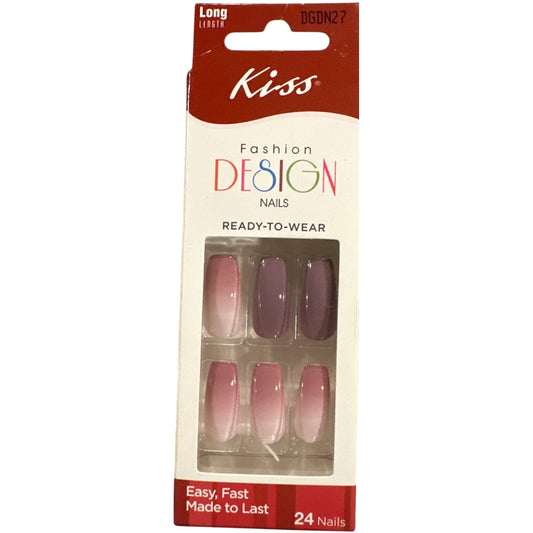 Kiss FASHION DESIGN 24 Nails Long Ballerina Shiny + Ombre Gradient Pink + Mauve