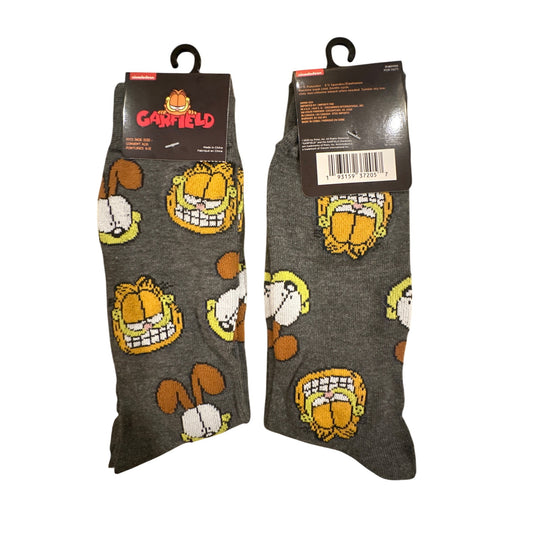 Nickelodeon GARFIELD & ODIE Men's Size 6‑12 Long Socks Gray Orange Yellow White