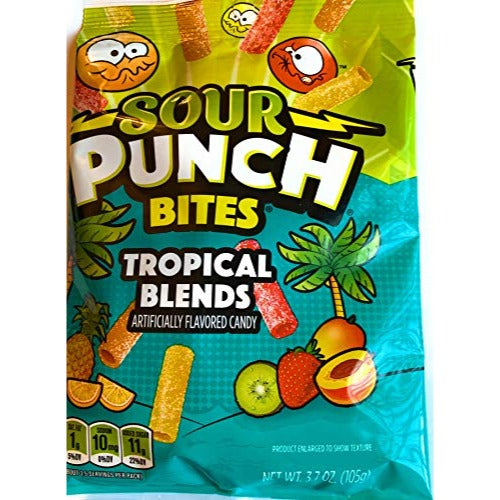 1 x Sour Punch Bites Tropical Blends Gummy Candy 3.7 Oz Bag Exotic Fruit Flavored