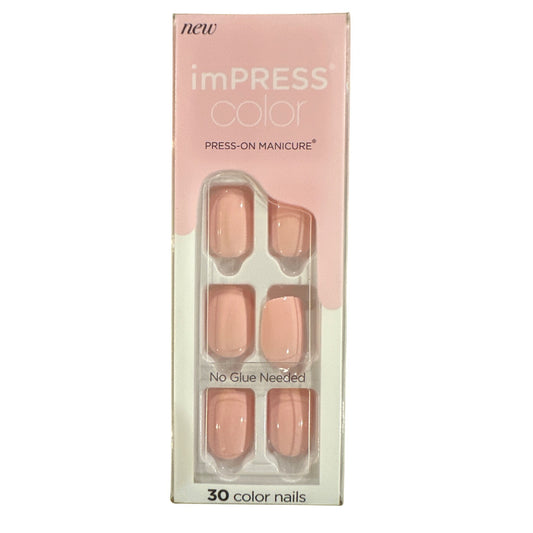 Impress 30 Nails COLOR Short Squoval Glossy Peach Pink Glue-free Polished Look