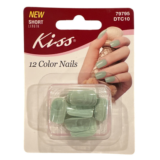 Kiss Color Nails 12 Nail Short Square Shiny Pastel Mint Green Chic Polished Look