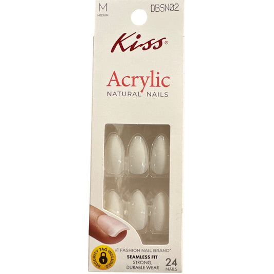 Kiss ACRYLIC 24 Nails Medium Almond Shape Glossy Off-White Natural Seamless Fit