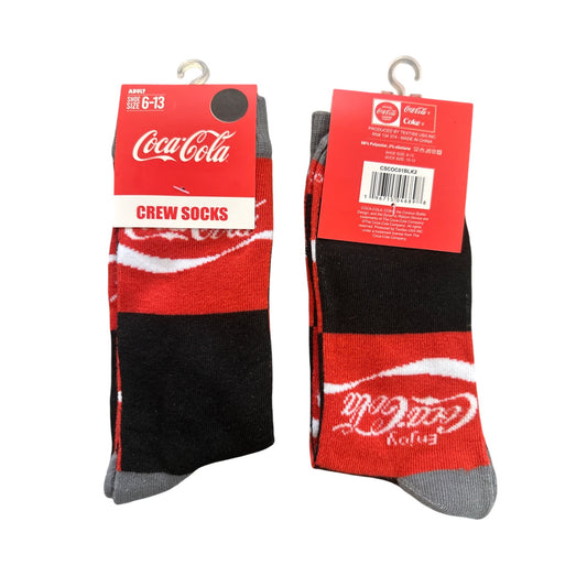 COCA-COLA Soda Mens Size 6-13 Crew Socks Red Black White Gray Iconic Logo Design