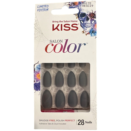 Kiss SALON COLOR 28 Nails Medium Length Almond Matte Grey Glue + Press-On Tabs