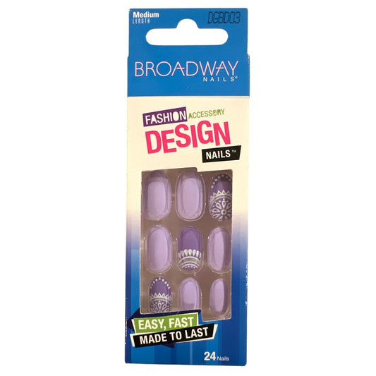Broadway 24 Nails DESIGN Medium Almond Matte Purple+Lavender+White Mandala Print