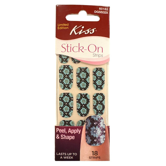 Kiss Stick-On Nail Peel Apply & Shape 18 Strips/Nails Blue+Black Nordic Design