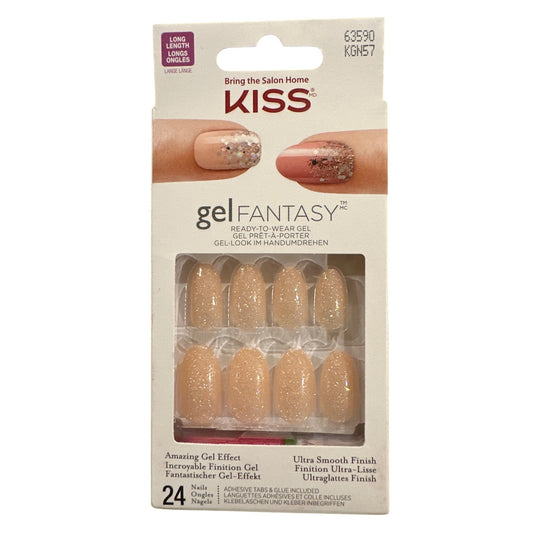 Kiss Gel Fantasy 24 Nails Long Oval Shimmer Nude Amazing Gel Effect Finish