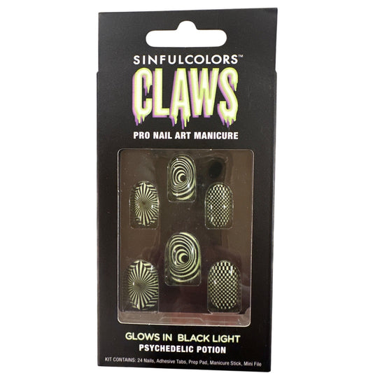 SinfulColors 24 Nail PSYCHEDELIC POTION Short Oval Halloween Glow In Black Light