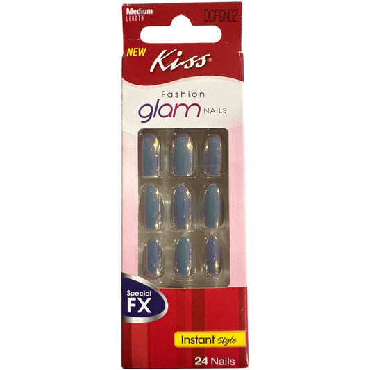 Kiss FASHION GLAM 24 Nails Medium Length Oval Shape Chrome Glossy Special FX