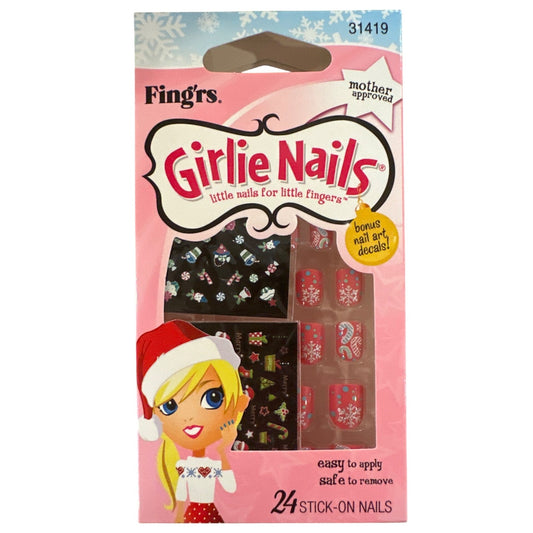 Little Fingr's GIRLIE NAILS #31419 24 Stick-On Nails & Stickers SNOWFLAKES+CANES