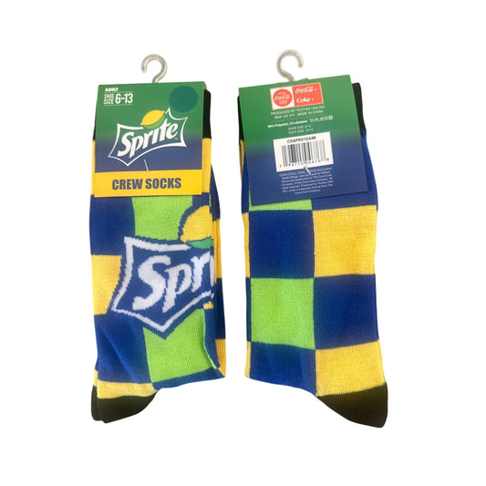 SPRITE Men's Size 6-13 Crew Socks Blue Yellow Green Black Official Logo Design