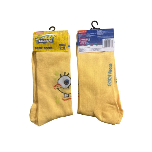 1 x Spongebob Squarepants Crew Socks Sz 9-13 Yellow Nickelodeon Character Design