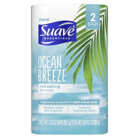Suave Essentials Ocean Breeze Refreshing  Bar Soap 2 Pack 6.7 oz Hydrating!