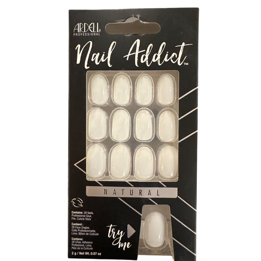 Ardell Nail Addict 28 Nails NATURAL Medium Oval Glossy White Lightweight Natural