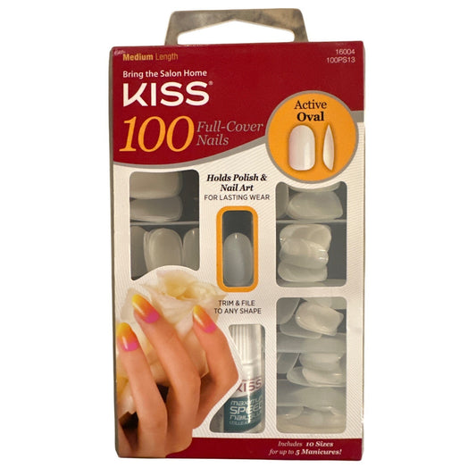 Kiss 100 Full-Cover Nails Medium Active Oval Natural Clear 10 Sizes Salon Finish