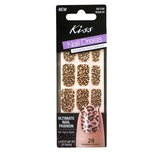 Kiss Nail Dress Tips & Toes 28 Strips/Nail Stickers Brown+Gold Leopard Design