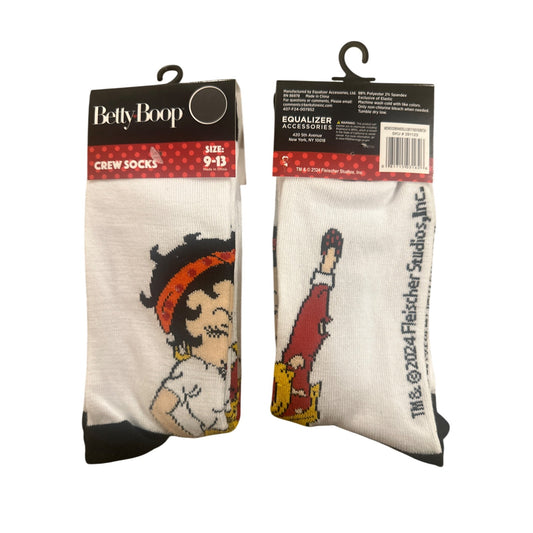 BETTY BOOP Unisex Size 9-13 Crew Socks White Black Red Yellow Official Licensed