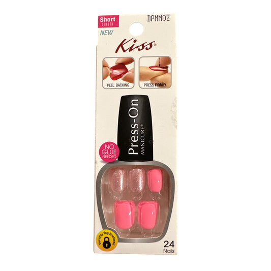 Kiss Press-On 24 Nails TABLOID BUZZ Short Length Oval Shimmer+ Shiny Hot Pink