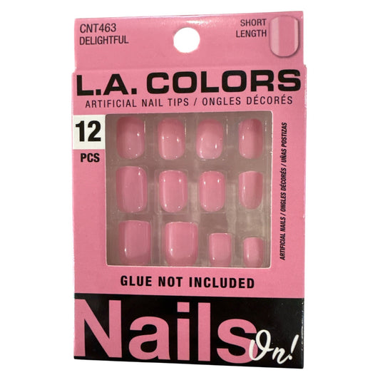 L.A. Colors NAILS ON! 12 Nails DELIGHTFUL Short Squoval Glossy Blush Pink