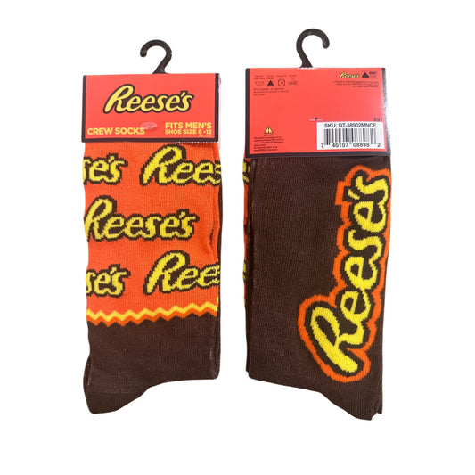 Reese's REESE'S MEN'S Size 6-12 Crew Socks Brown Orange Yellow Chocolate Cotton