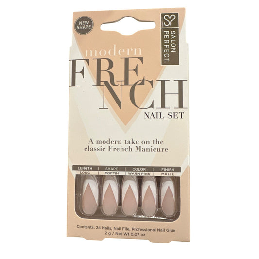 Salon Perfect 24 Nails Modern French Long Coffin Matte Pink+White French Tips