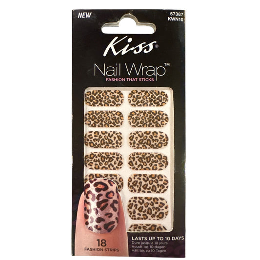 Kiss Nail Wrap 18 Strips/Nail Sticker Black+Brown Aesthetic Leopard Print Design