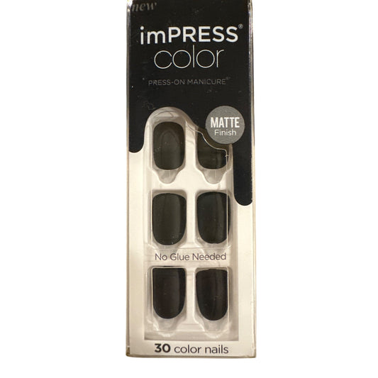 imPRESS Color 30 Nails ON THE ROAD Short Square Matte Black  Press-On Finish