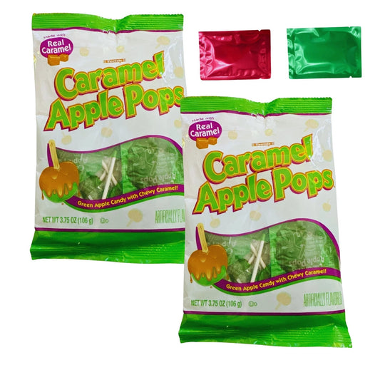 2 x 3.75 oz (12 pops total) Tootsie Caramel Apple Pops Hard Candy Lollipops, Individually Wrapped Suckers for Christmas Holiday Halloween Valentines Birthday Gifts Party Favor + 2 Candy Gifts