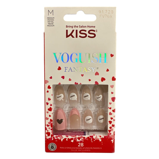 Kiss Vogueish Fantasy 28 Nails Medium Almond Shiny Natural+Pink Xoxo & "4ever"