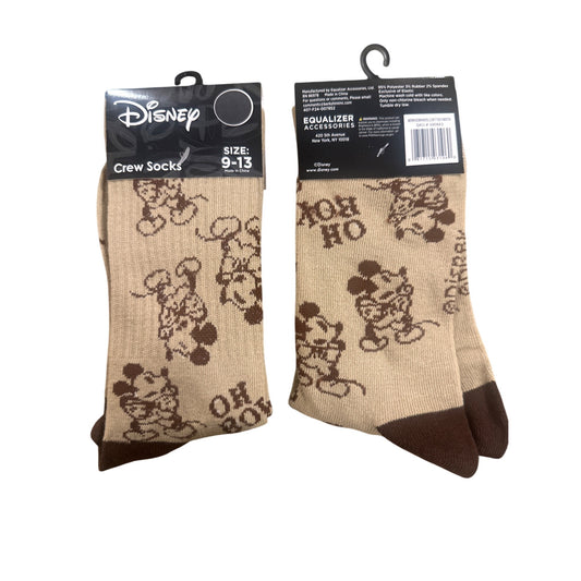 Disney MICKEY MOUSE Men's Size 9-13 Crew Socks Beige Brown Black Festive Cartoon