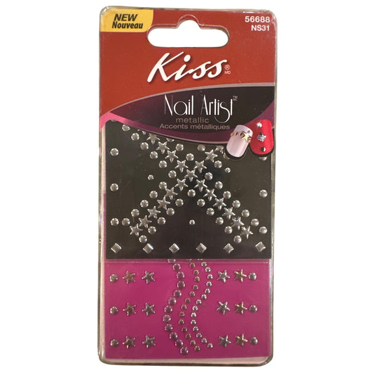 Kiss Nail Artist Metallic Silver Star + Gem Design Metal Studs Nail Art Stickers