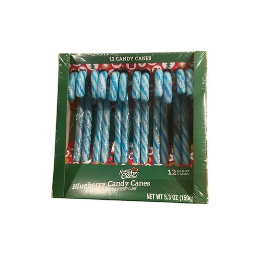 1 x Box 5.3 oz Midwood Sweet Eatz 12pc Blueberry Candy Canes Holiday/Christmas Blue and White Canes