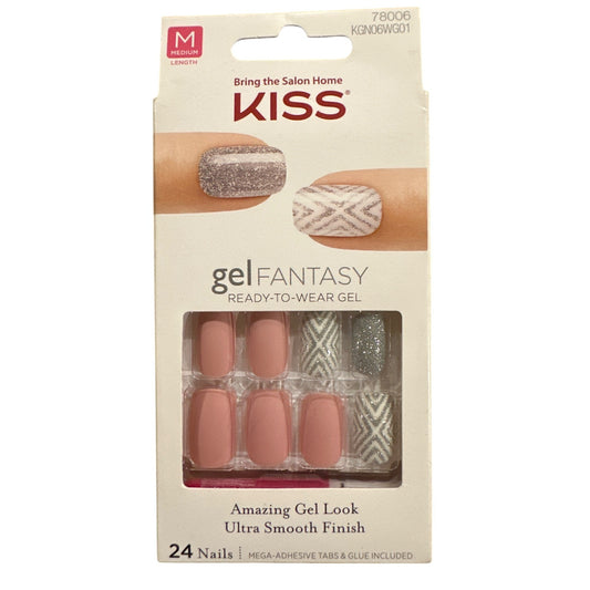 Kiss Gel Fantasy 24 Nail Medium Square Matte+Glitter Pink+Silver Ultra-Smooth