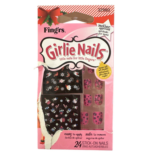 Little Fingr's GIRLIE NAILS #32980 24 Stick-On Nails & Stickers REINDEER Dam.Box
